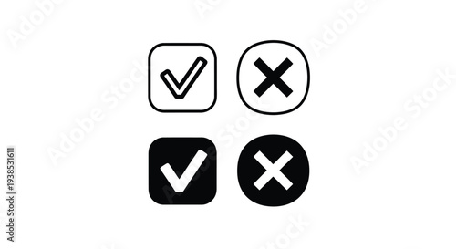 Checkmark and x symbols in squares a bold graphic silhouette