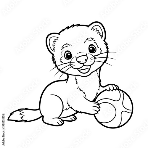Adorable cartoon weasel or ferret character illustration holding a soccer ball in a fun vector graphic design for kids and children's books