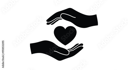 Two hands protect a heart shape a symbolic black silhouette
