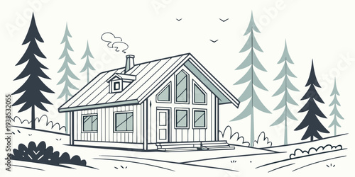 A charming log cabin nestled in a serene forest landscape Vector