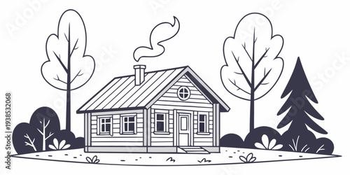 A charming countryside house surrounded by lush trees and a well-maintained garden Vector