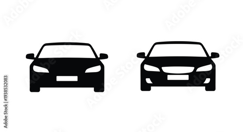 Two modern car front views depicted as a black silhouette