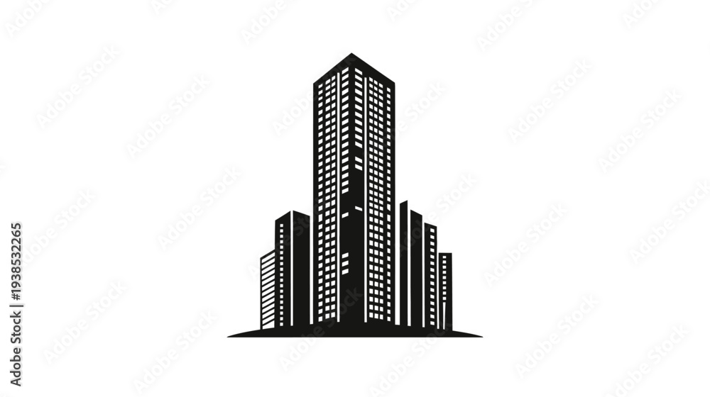 Fototapeta premium Black and white skyscraper buildings icon silhouette illustration