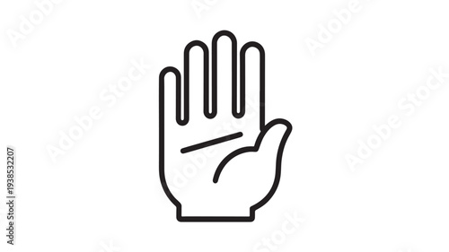 Minimalist Vector Icon of an Open Human Hand Palm Representing a Stop Gesture or Greeting