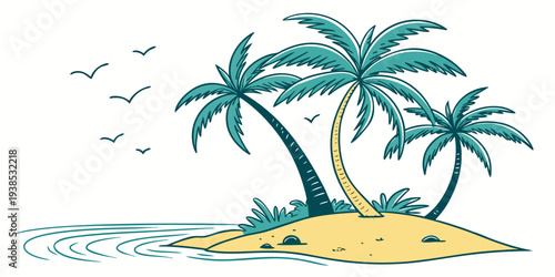A serene tropical island with palm trees and gentle waves Vector