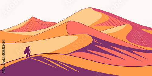 A vast desert landscape with rolling sand dunes under a clear blue sky Vector