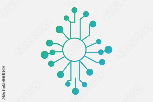 This image features a central circular hub with numerous branching lines radiating outward, each ending in a circular node.