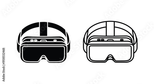 Two virtual reality headsets one dark and one light silhouette