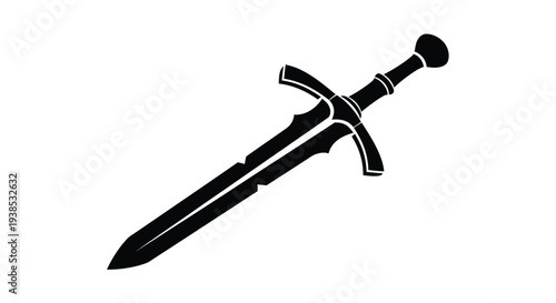A dark silhouette of a medieval sword sharply defined silhouette