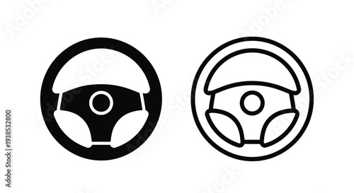 Two steering wheels in contrasting styles a graphic silhouette