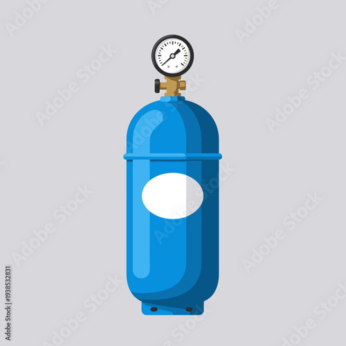 A blue gas cylinder with a pressure gauge on top, depicted in a flat illustration style.