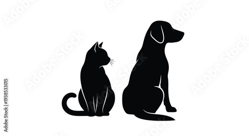 A black cat and dog sit side by side in profile silhouette