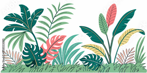 Vibrant tropical plants with red and green leaves on a blue background Vector