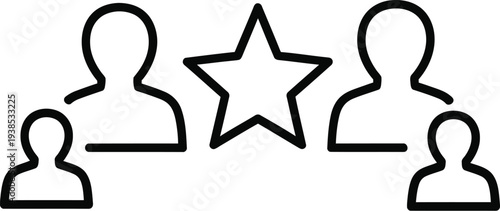 Team recognition icon shows four generic user silhouettes surrounding a large central five-pointed star shape.