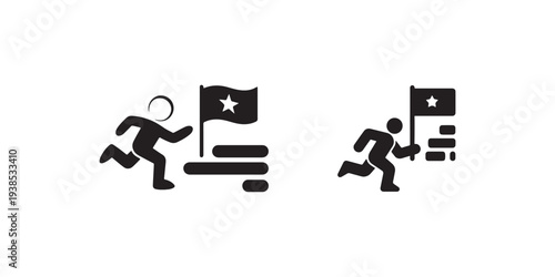 Two black silhouette icons showing a person running with a flag, symbolizing leadership, achievement, and goal pursuit in a competitive environment