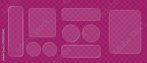 Assorted glass shapes and frames displayed on a purple background