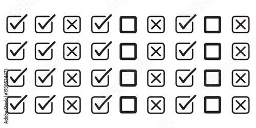 Digital Checkmark and Cross Grid - Tick, X, and Empty Box Icons for Forms and Surveys
