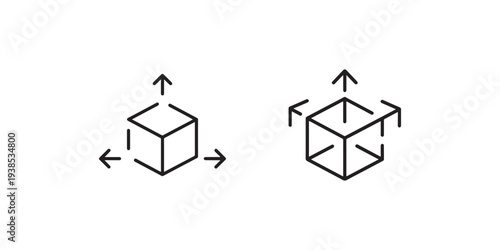Expand cube line icon set. linear expand cube ui icon collection. dimension and size concept outline vector sign symbol