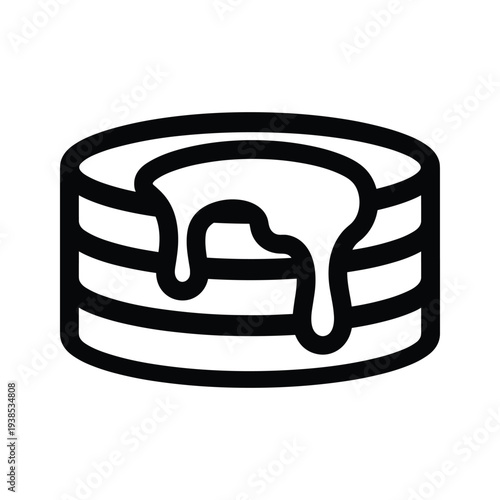 Stack of Pancakes with Dripping Syrup Line Art Icon - Minimalist Breakfast Food Vector Illustration