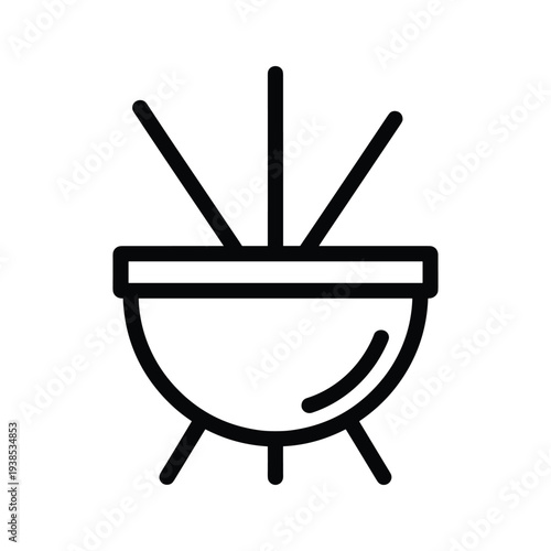 Minimalist Cauldron Icon Line Art, Three-Legged Ritual Bowl with Steam or Potion Symbols
