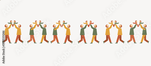 Father playing airplane game with baby. Parent lifting child high in the air. Flat design vector illustration