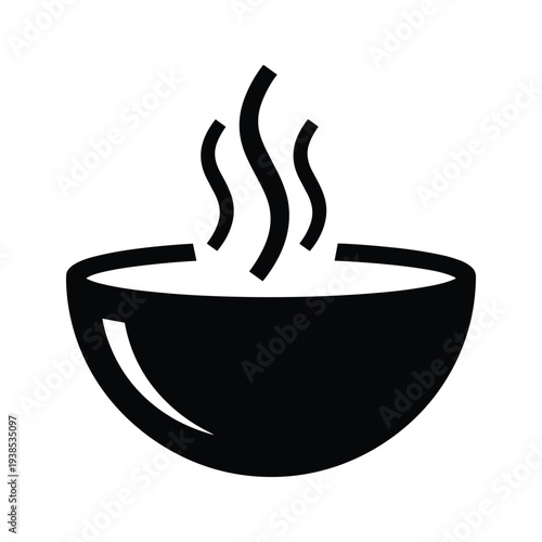 Minimalist Hot Food Bowl Vector Icon - Steaming Soup or Ramen Graphic Illustration