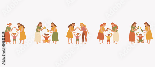 Mother applying sunscreen to child set. Sun protection and skincare vector illustration collection