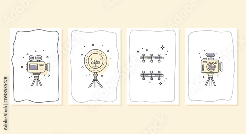 Collage of Vintage Camera, Ring Light, and Film Reel Icons