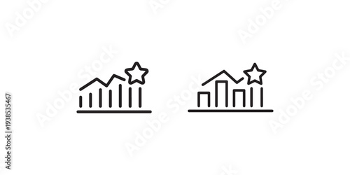 Line art graph with bar chart and star on top showing growth and progress, statistical analysis and success, isolated icons