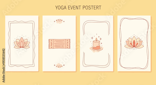 Mindfulness Yoga Event Poster Templates with Lotus and Candle Icons