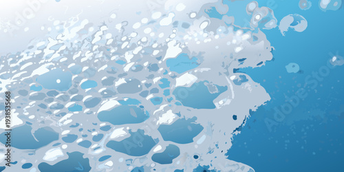 Abstract illustration of swirling water and bubbly foam in cool tones
