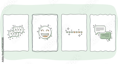 Set of icons for social media and communication, chat bubbles, emoji, stars