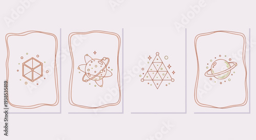 Cosmic Geometric Art: Planets, Cubes, and Stars in Minimalist Line Design