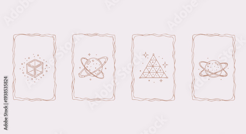 Cosmic Tarot Cards: Geometric Shapes, Planets, Stars, and Mystical Symbols