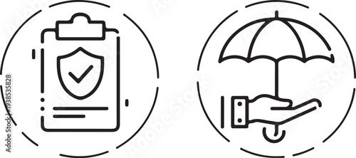 Insurance policy icon collection for app in black 