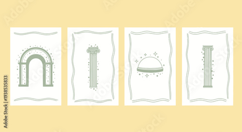 Minimalist Ancient Architecture Elements: Arch, Column, Dome, Pedestal