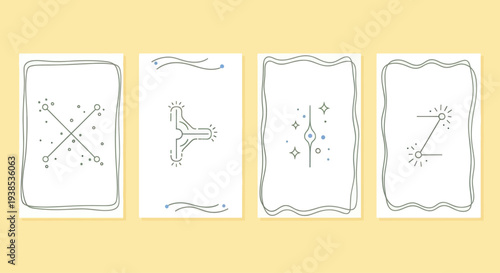 Abstract mystic symbols and borders on pastel background