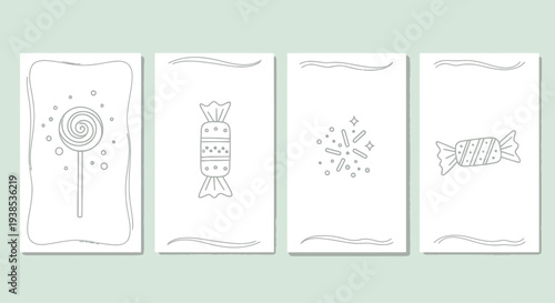Hand-drawn Candy and Sweets Illustrations on Cards