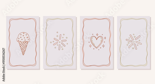 Cute Hand Drawn Card Designs: Ice Cream, Sparkles and Heart