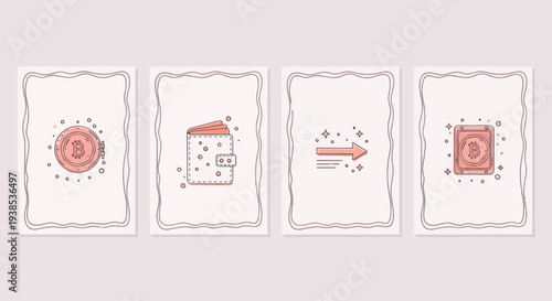 Financial Icons: Cryptocurrency, Wallet, Transfer, and Coin