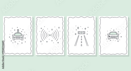 Autonomous Driving Icons: Self-Driving Car, Radar, Road, and AI Technology Set