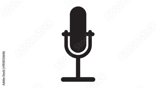 Minimalist Vector Microphone Icon Silhouette for Podcast Recording Radio Broadcasting and Studio Equipment Concepts