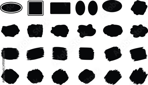 Collection of various black brush strokes and shapes on white background