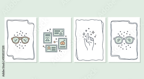 Creative Doodle Frames: Glasses, ID Cards, Hand Gesture, Stars
