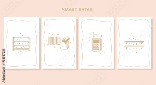 Smart Retail Concept: Shelving, Barcode Scanner, POS Terminal, and Display