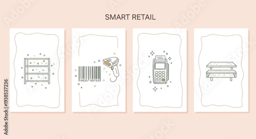 Smart Retail Concept: Shelving, Barcode Scanner, POS Terminal, Display Table