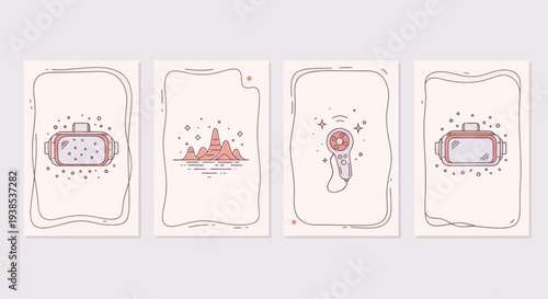 Virtual Reality Headset & Futuristic Devices on Minimalist Cards
