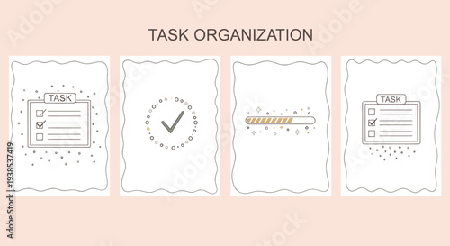 Task Organization Concept: Checklist, Progress Bar, and Done Mark