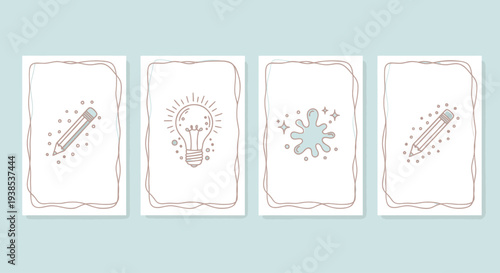 Doodle Art Frames: Idea, Pencil, Splash, Creativity on Pastel Background