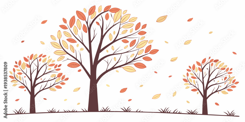 Obraz premium A serene autumn scene with trees shedding their colorful leaves in a peaceful setting Vector